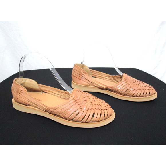 EUC! Macarena Collection Tan Brown Leather Woven Huarache Sandals Women 7.5 - Picture 5 of 10
